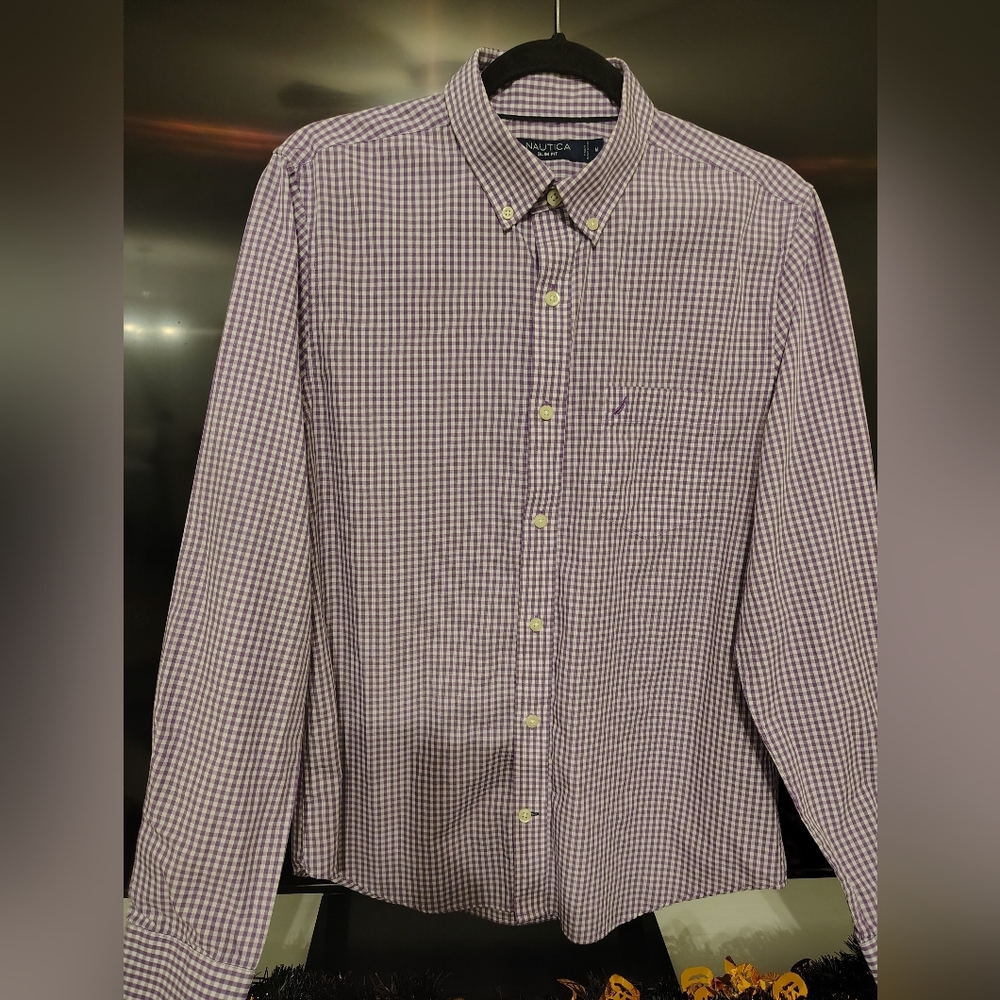 Nautica Men's Purple Checkered Shirt